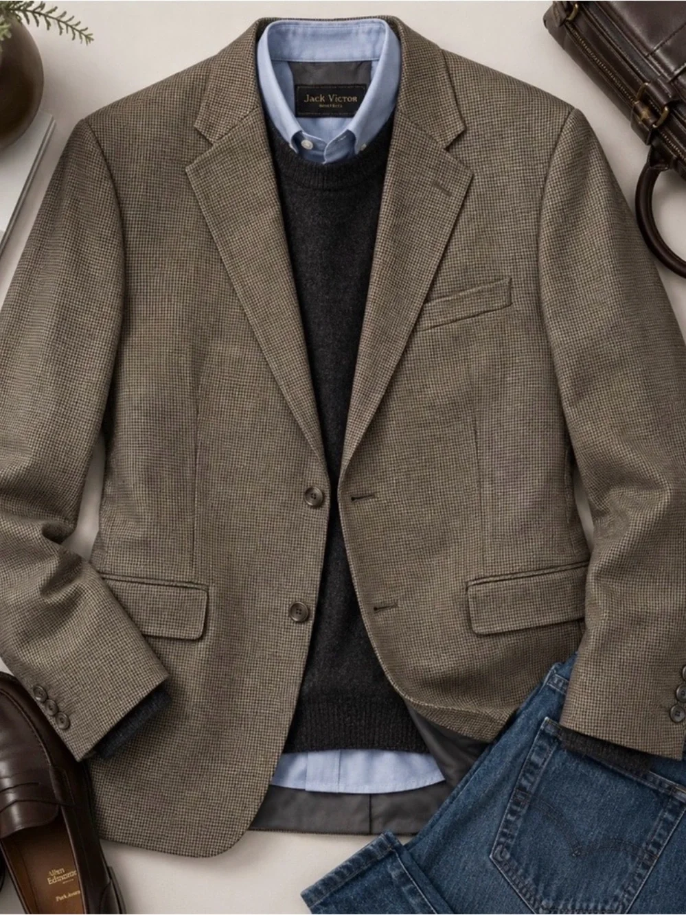 Jack Victor Rothmans Union Square Wool Houndstooth Blazer 48R
